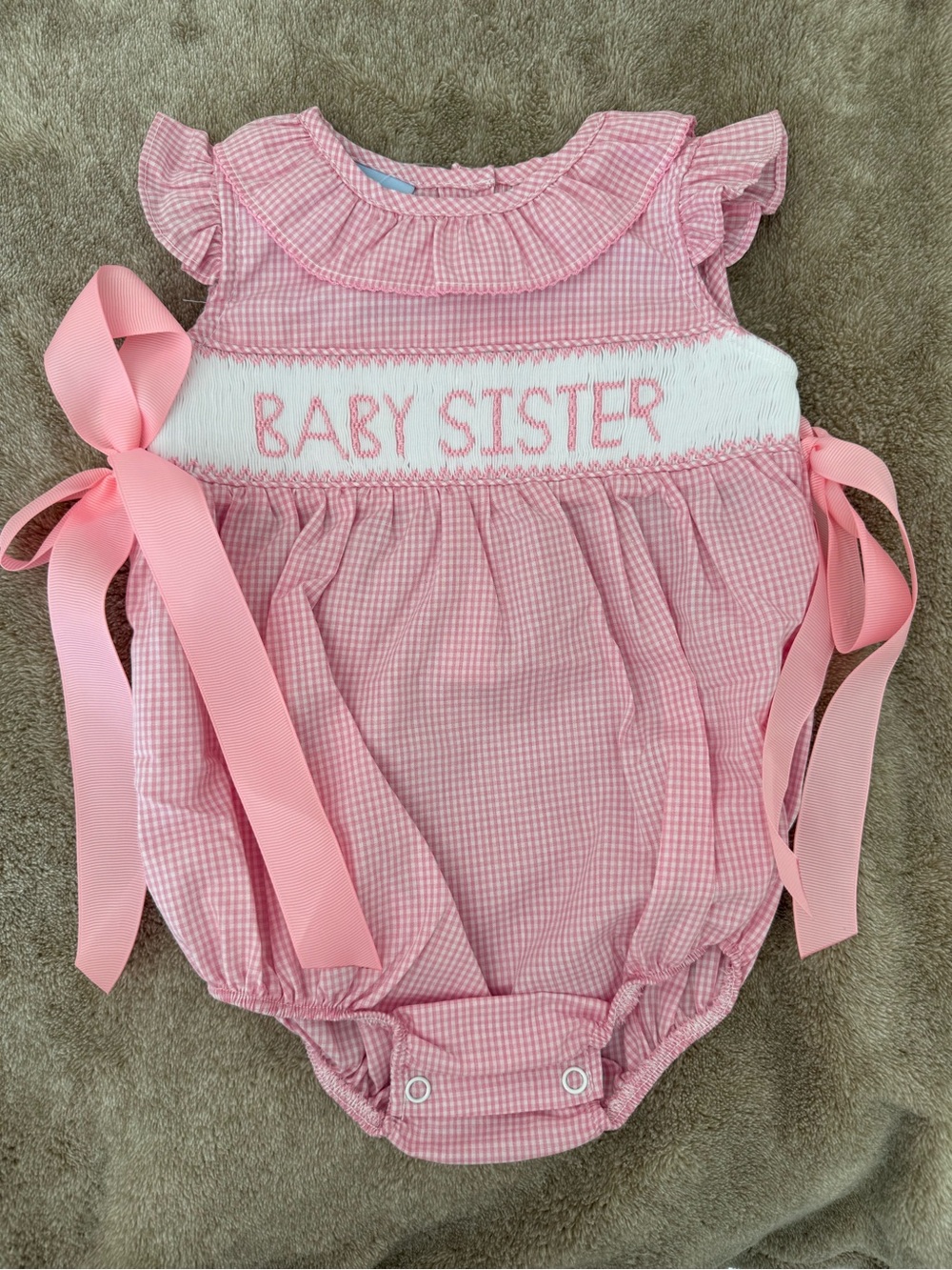 Pink "Baby Sister" Smocked One-Piece Bodysuit